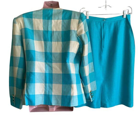 Vintage Kasper for ASL Skirt Suit Womens 10 Check Blazer Shoulder Pads 90s - Picture 8 of 9